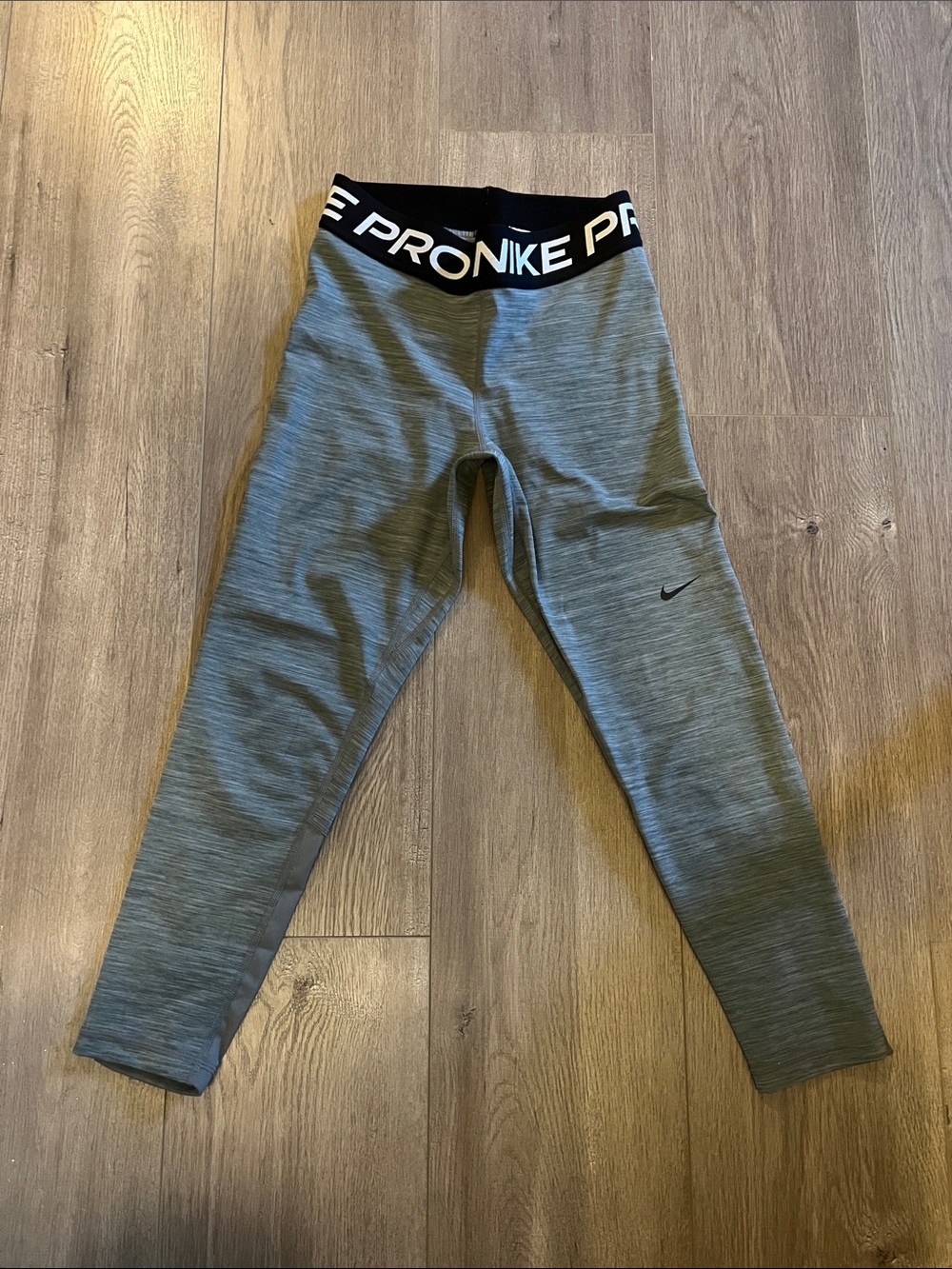 Nike Pro Heather Grey Leggings with Black Elastic Waistband